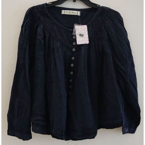 Free People OB1064031 Women's Sz XS Navy Blue Raglan Sleeve Button Up Top $88 - Picture 1 of 9